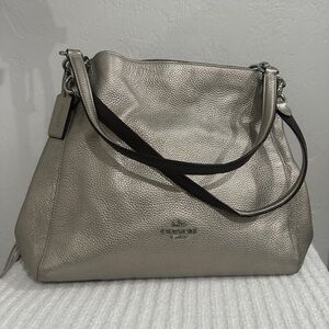 Coach Metallic Pebbled Leather Shoulder Bag - Silver Gray